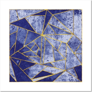 Steel Blue and Gold Geometric Mosaic Posters and Art
